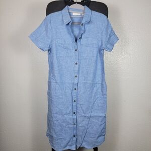 Susan Graver Pure Regular Linen Blend Button Front Shirt Dress Blue Size XXS